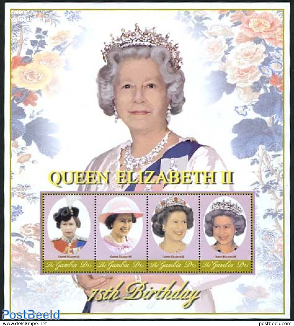 Gambia 2001 Queen Elizabeth 75th Birthday 4v M/s, Mint NH, History - Kings & Queens (Royalty) - Royalties, Royals
