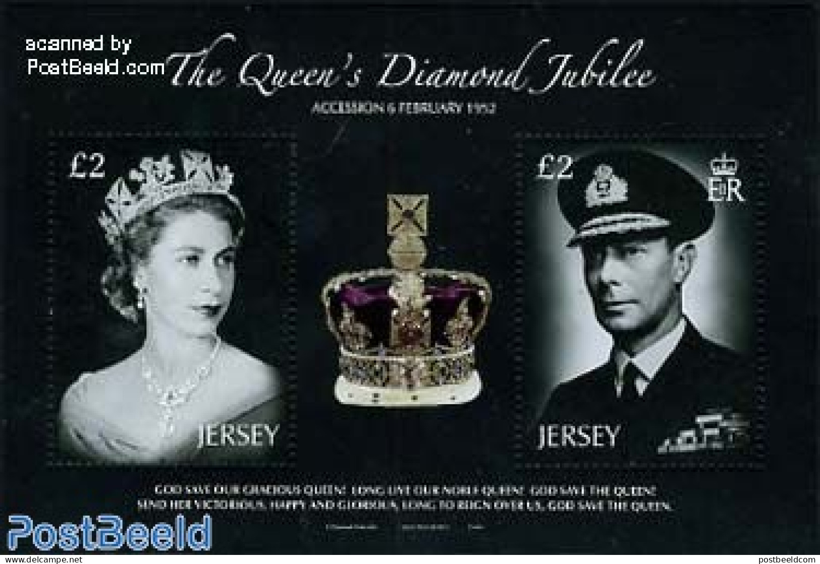 Jersey 2012 Elizabeth II Diamond Jubilee S/s, Mint NH, History - Kings & Queens (Royalty) - Königshäuser, Adel