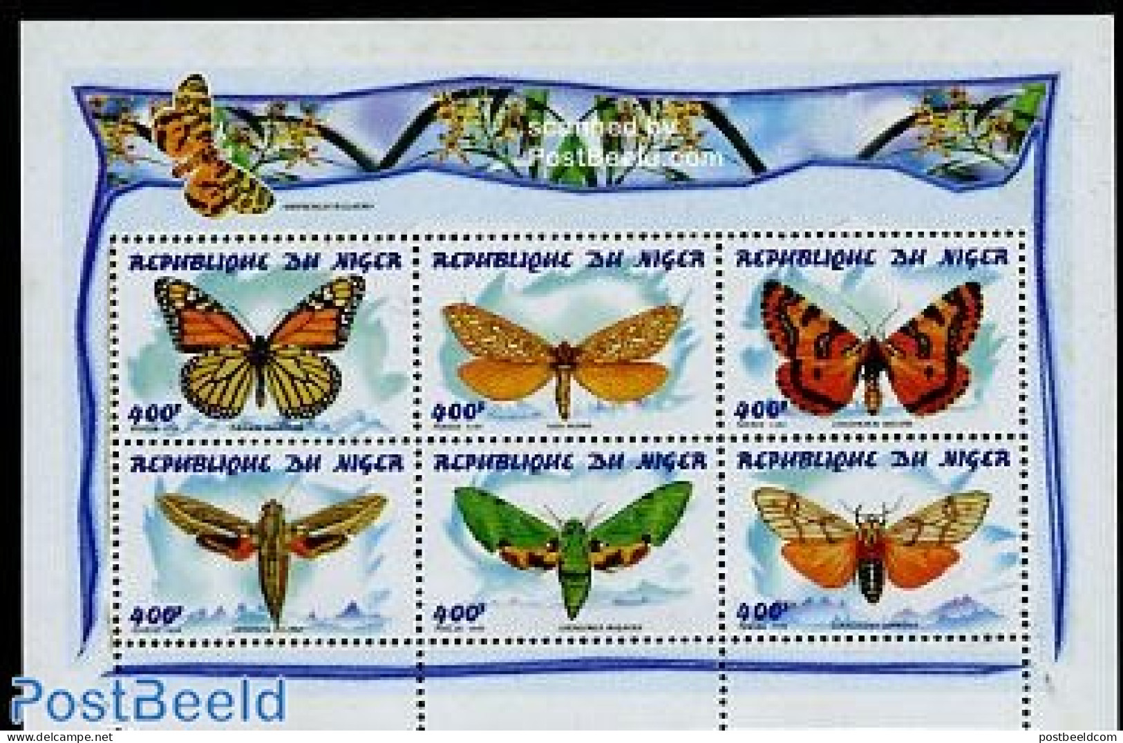 Niger 1998 Butterflies 6v M/s, Mint NH, Nature - Butterflies - Niger (1960-...)