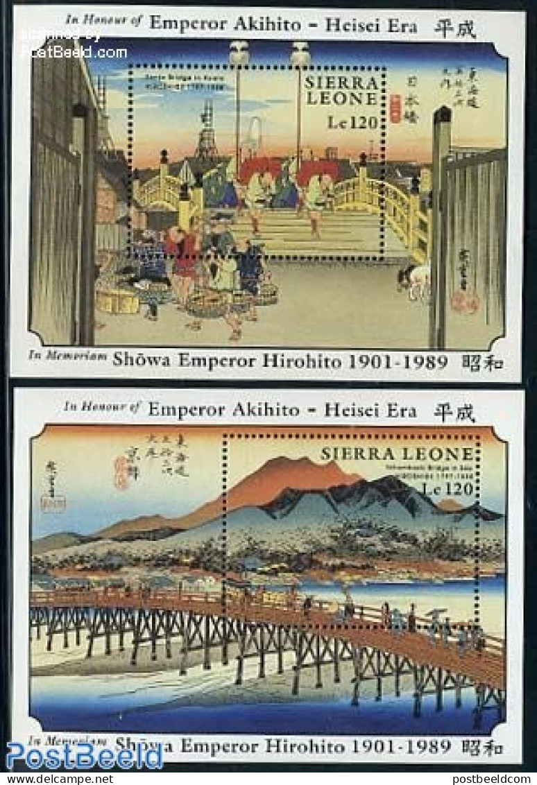 Sierra Leone 1989 Japanese Paintings 2 S/s, Mint NH, Art - Bridges And Tunnels - East Asian Art - Paintings - Puentes