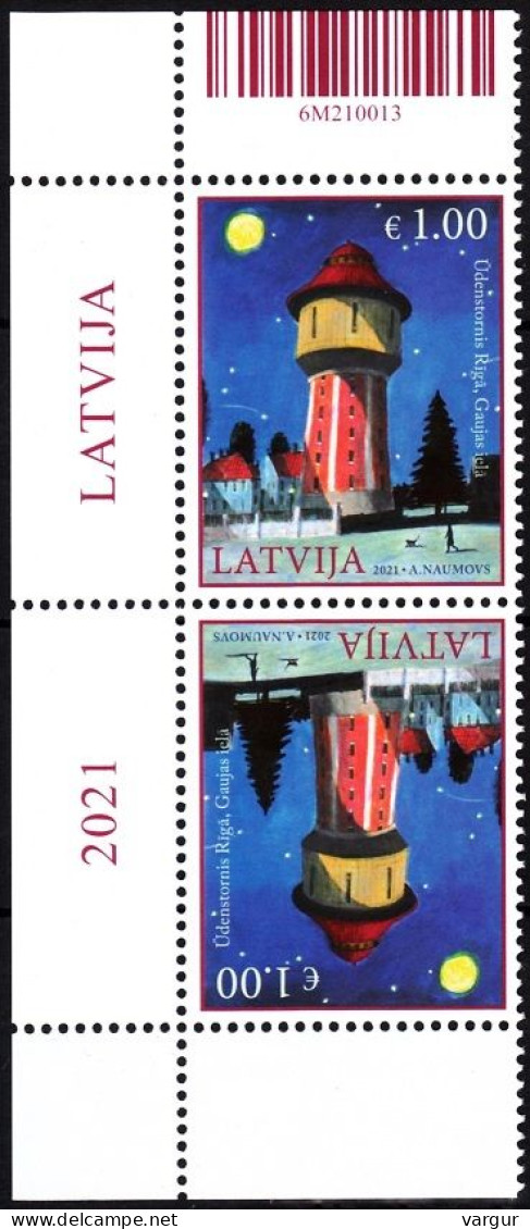 LATVIA 2021-07 Architecture: Water Tower In Riga. Margin Tete-Beche Pair, MNH - Andere & Zonder Classificatie