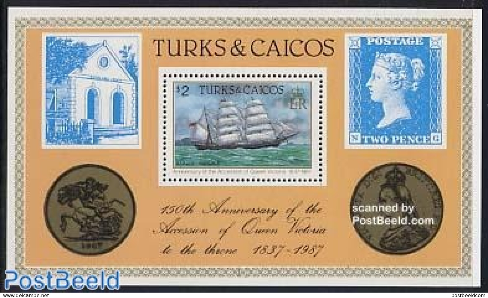 Turks And Caicos Islands 1987 Queen Victoria S/s, Mint NH, History - Transport - Kings & Queens (Royalty) - Stamps On .. - Königshäuser, Adel