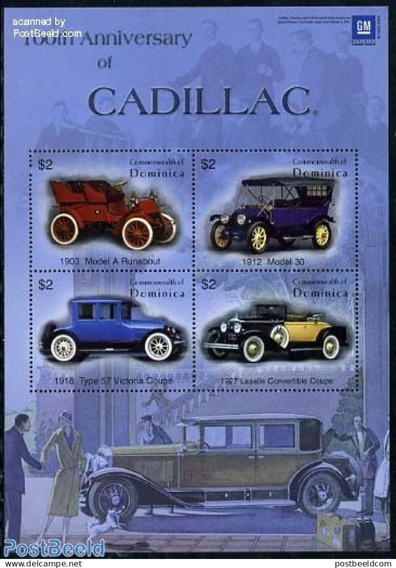 Dominica 2003 100 Years Cadellac 4v M/s, Mint NH, Transport - Automobiles - Auto's