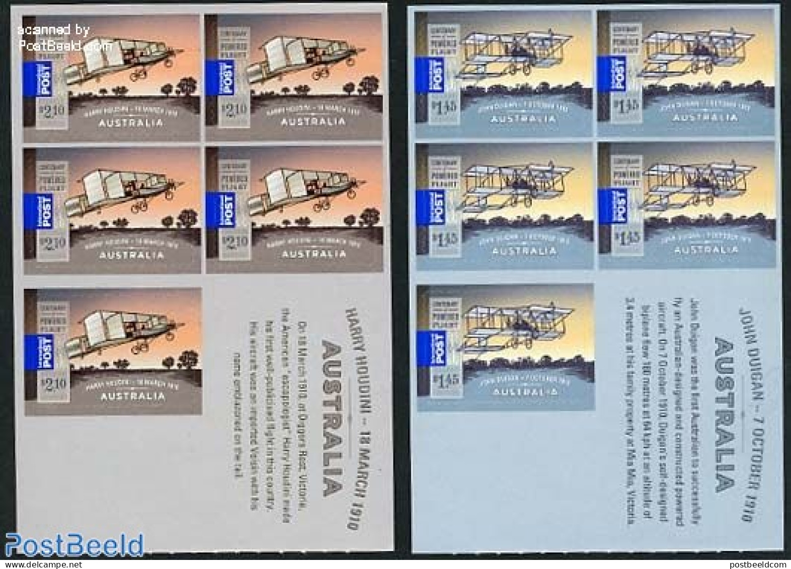 Australia 2010 Centenary Of Powered Flight 2 Booklets S-a, Mint NH, Transport - Unused Stamps