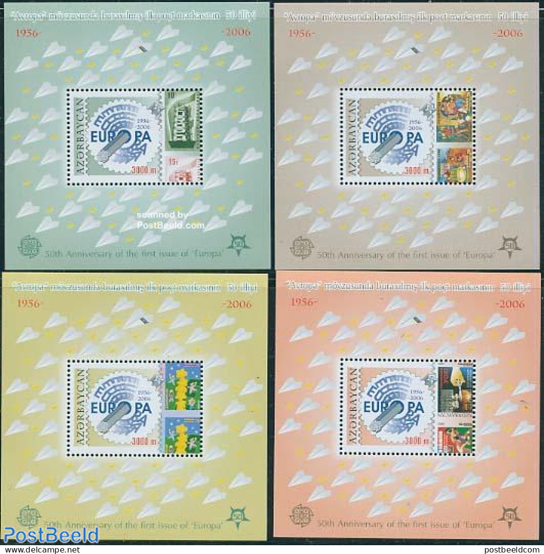 Azerbaijan 2005 50 Years Europa Stamps 4 S/s, Mint NH, History - Europa Hang-on Issues - Stamps On Stamps - European Ideas