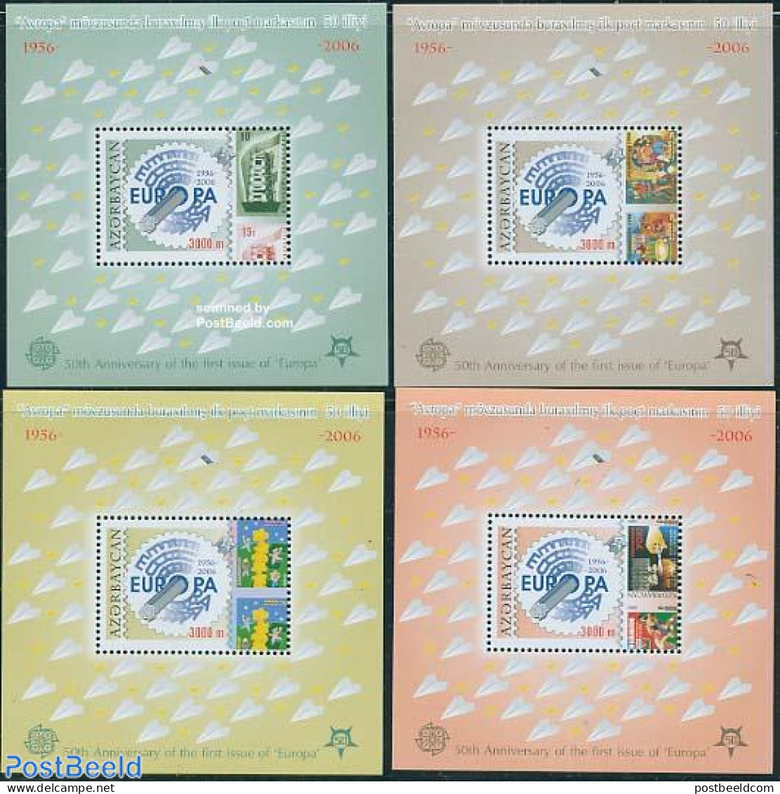 Azerbaijan 2005 50 Years Europa Stamps 4 S/s, Mint NH, History - Europa Hang-on Issues - Stamps On Stamps - Europäischer Gedanke