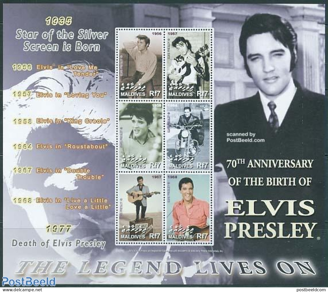 Maldives 2005 Elvis Presley 6v M/s, Mint NH, Performance Art - Transport - Elvis Presley - Music - Popular Music - Mot.. - Elvis Presley