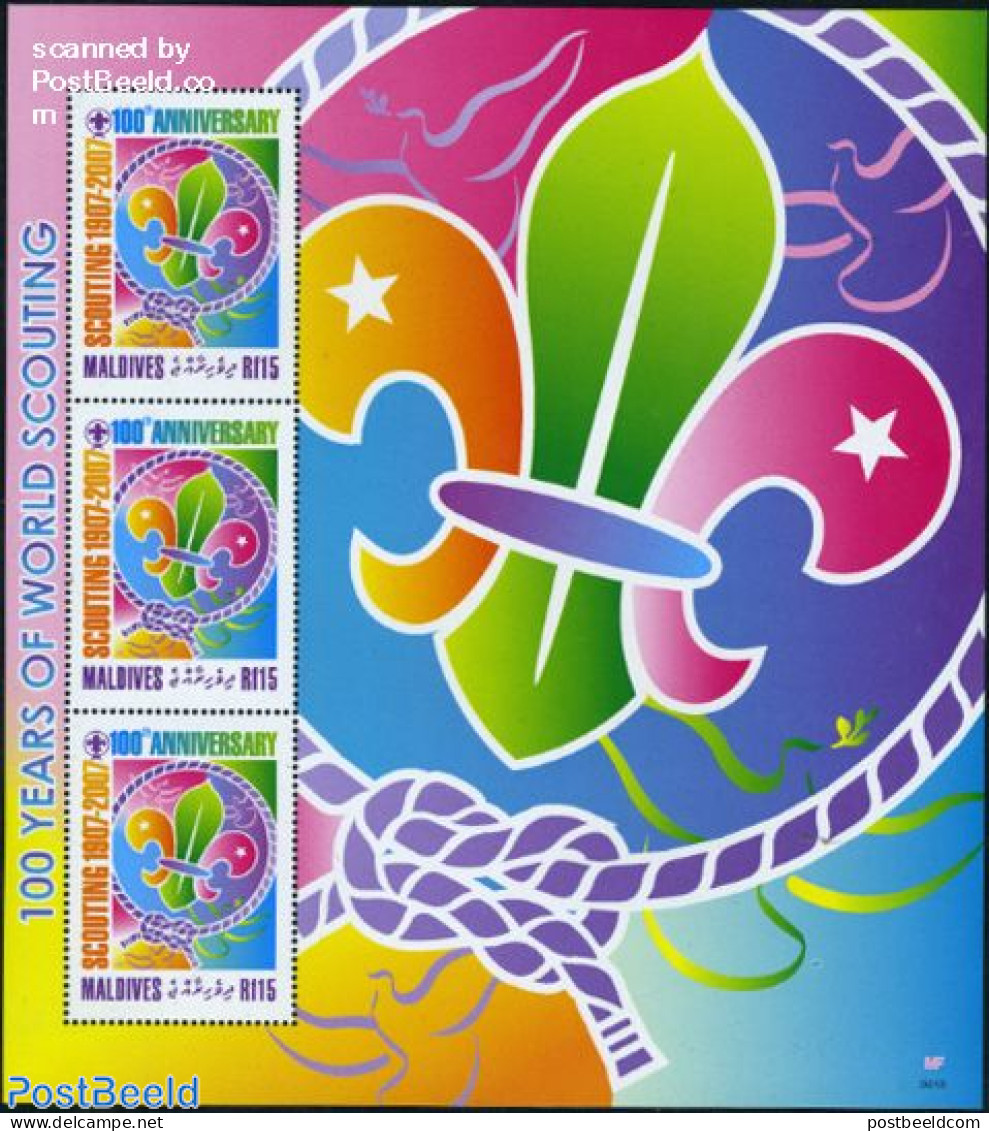 Maldives 2007 Scouting Centenary M/s (with 3 Stamps), Mint NH, Sport - Scouting - Malediven (1965-...)