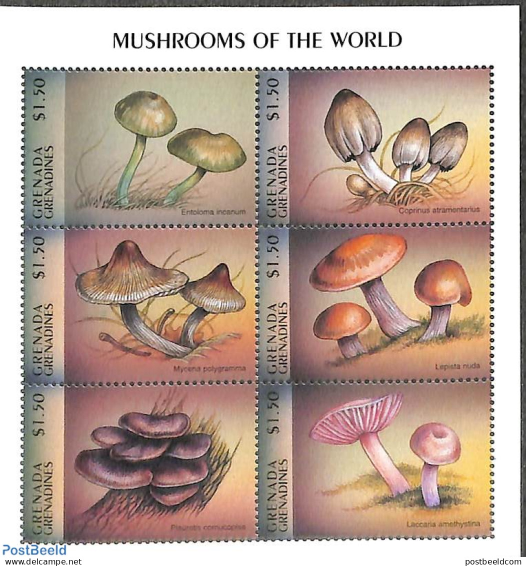 Grenada Grenadines 1997 Mushrooms 6v M/s, Mint NH, Nature - Mushrooms - Pilze