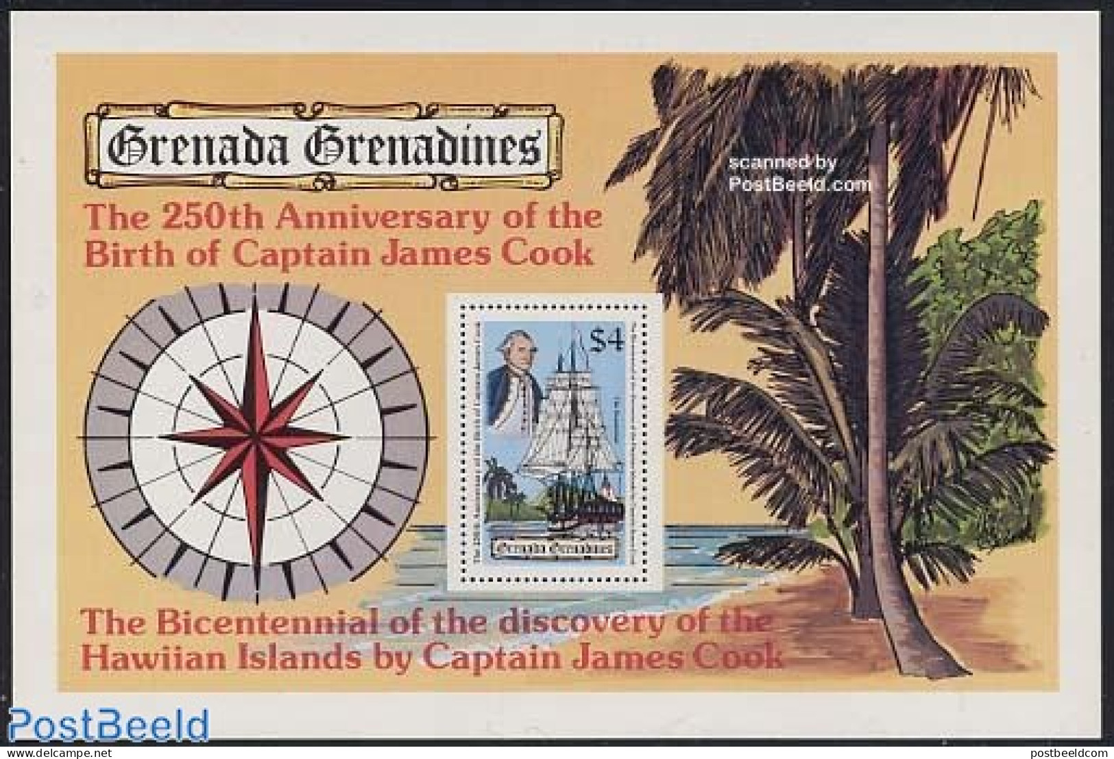 Grenada Grenadines 1978 James Cook S/s, Mint NH, History - Transport - Explorers - Ships And Boats - Onderzoekers