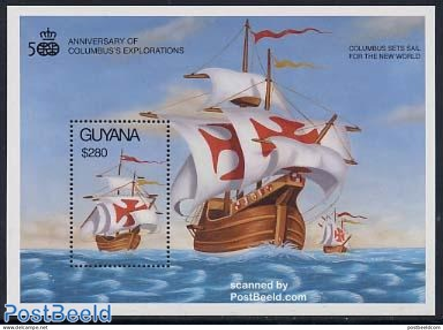Guyana 1992 Columbus S/s, Mint NH, History - Transport - Explorers - Ships And Boats - Onderzoekers