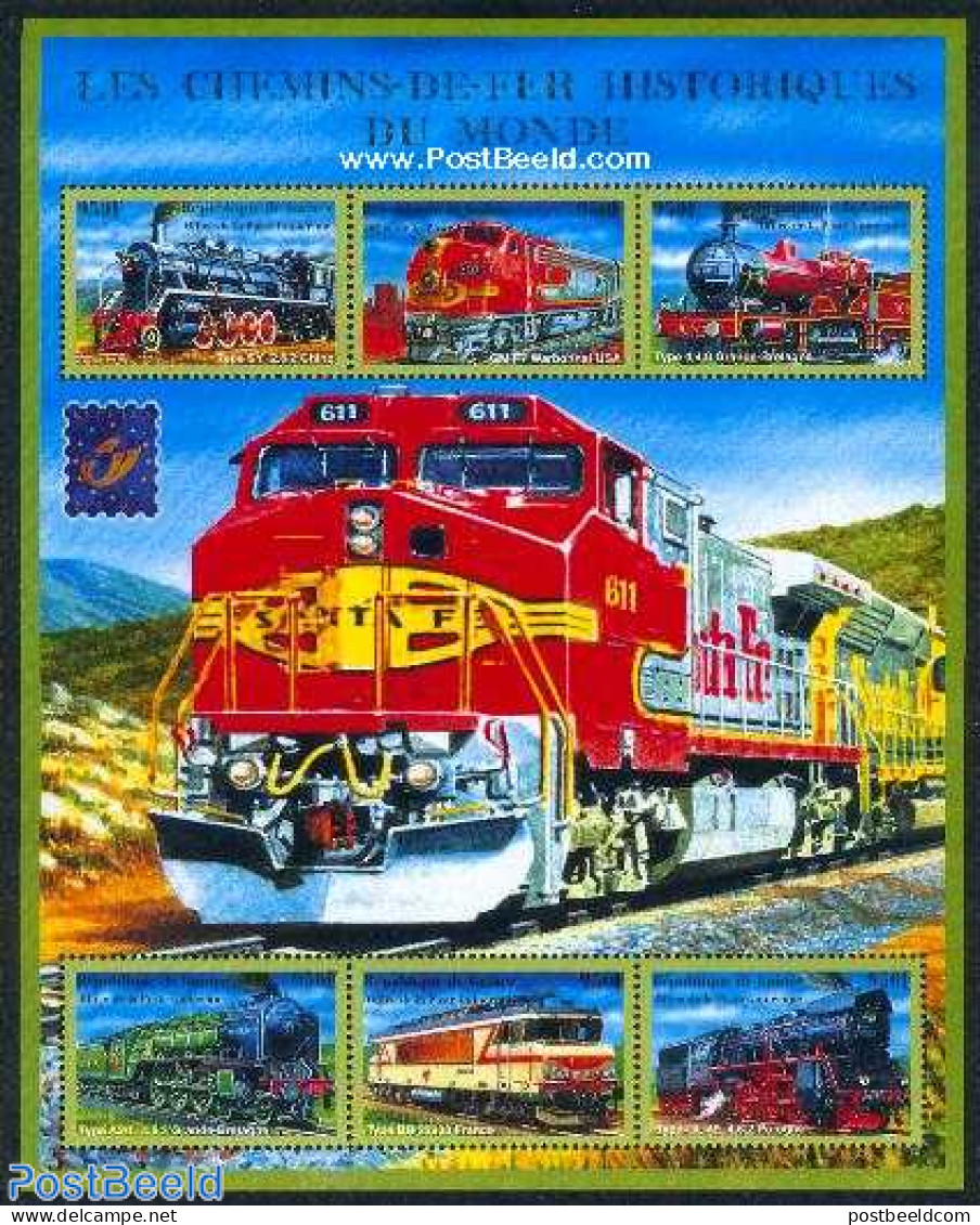 Guinea, Republic 2001 Railways 6v M/s, Mint NH, Transport - Railways - Trains