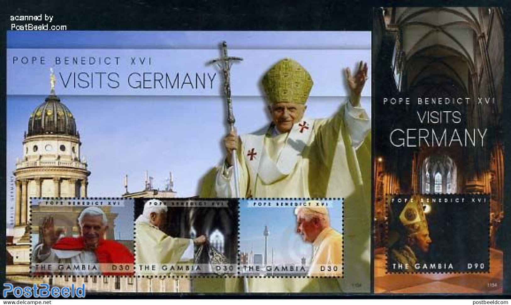 Gambia 2011 Pope Benedict XVI Visits Germany  3v M/s, Mint NH, History - Religion - Germans - Pope - Religion - Päpste