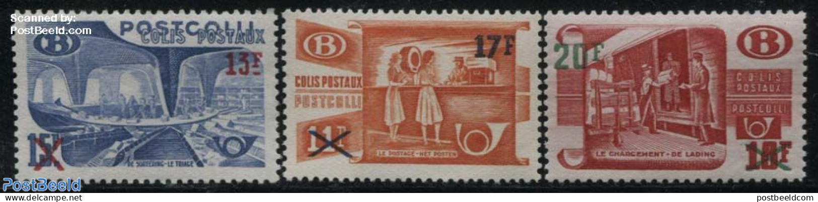 Belgium 1953 Parcel Stamps 3v, Unused (hinged), Transport - Railways - Unused Stamps