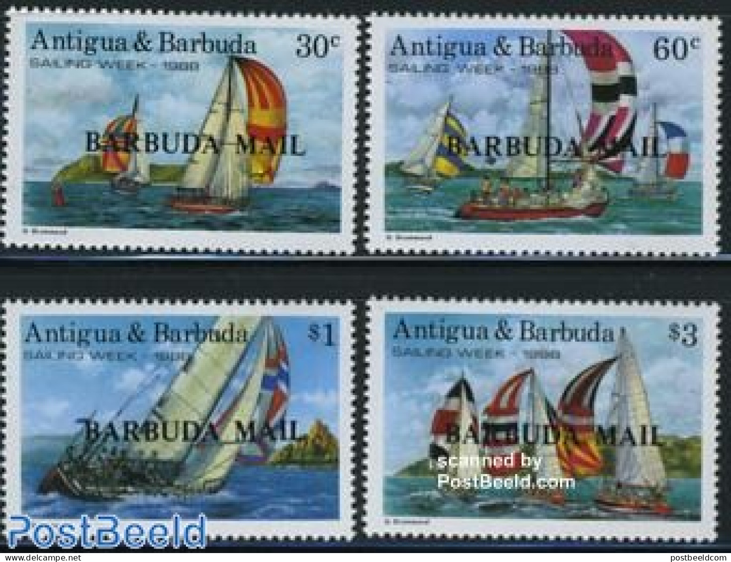 Barbuda 1988 Sailing Week 4v, Mint NH, Sport - Transport - Sailing - Ships And Boats - Segeln