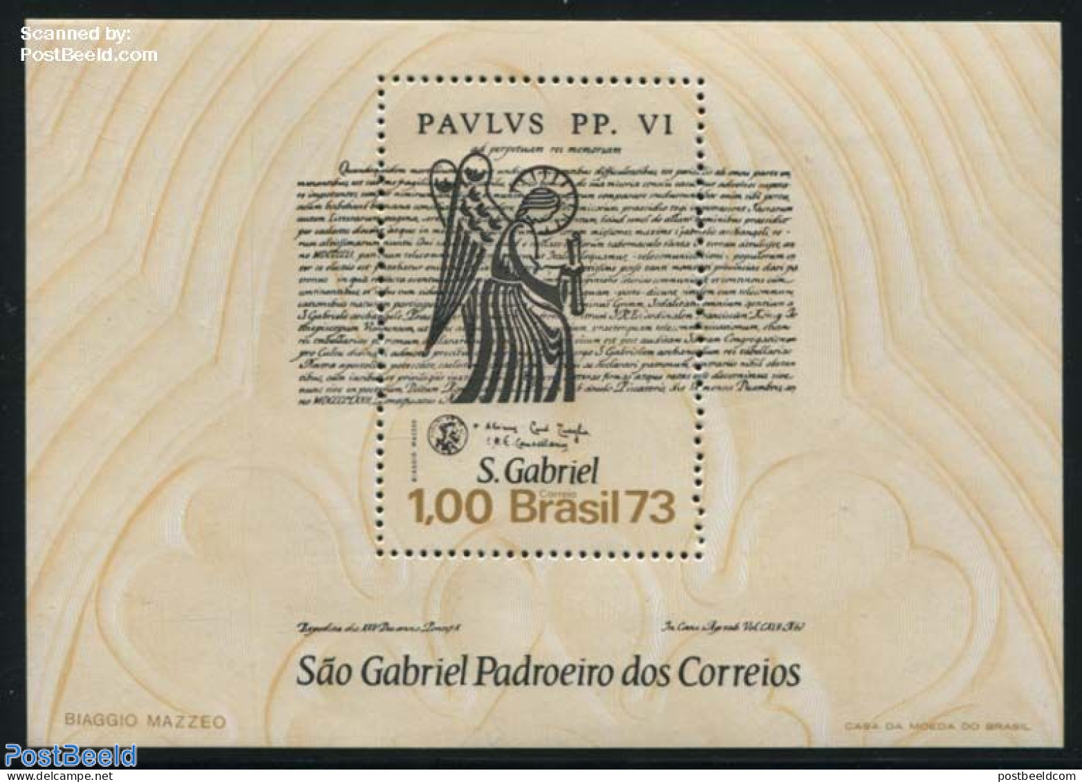 Brazil 1973 St Gabriel S/s, Mint NH, Religion - Religion - Unused Stamps