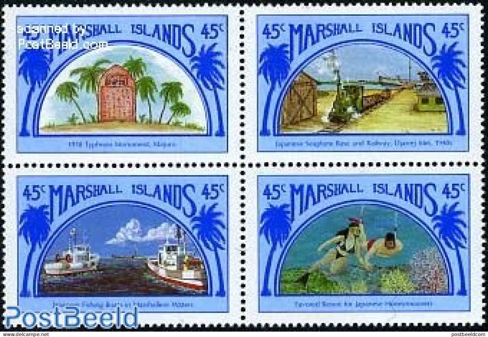 Marshall Islands 1989 Connections With Japan 4v [+], Mint NH, Sport - Transport - Diving - Railways - Ships And Boats - Buceo