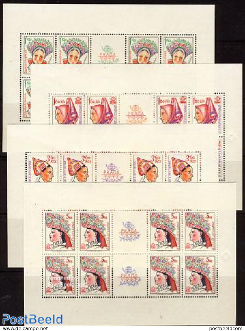 Czechoslovkia 1977 Praga 78, Costumes 4 M/ss, 8 Stamps Each, Mint NH, Various - Costumes - Altri & Non Classificati