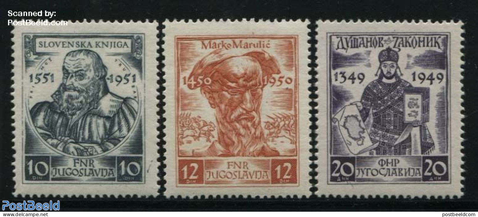 Yugoslavia 1951 Medieval Authors 3v, Mint NH, Art - Authors - Neufs