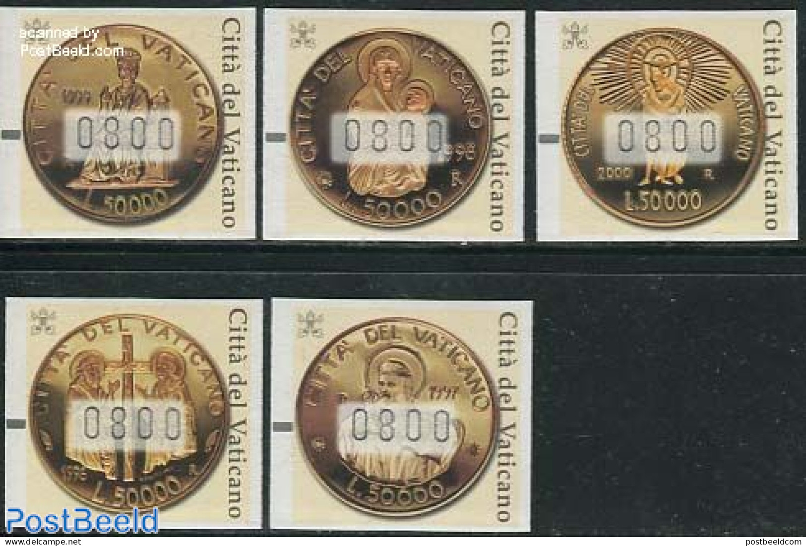 Vatican 2001 Automat Stamps, Coins 5v, Mint NH, Various - Automat Stamps - Money On Stamps - Nuovi