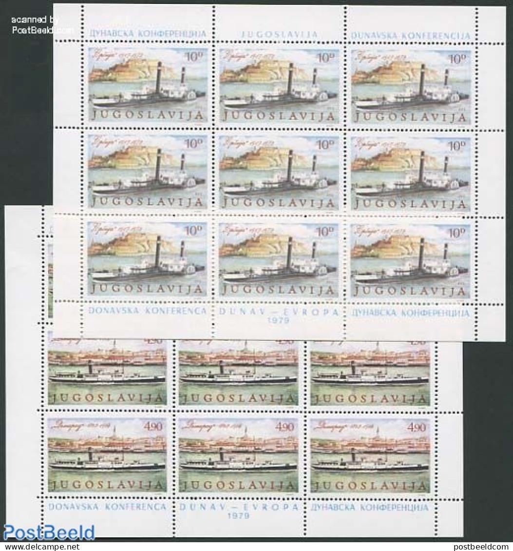 Yugoslavia 1979 Danube Conference 2 M/s, Mint NH, History - Transport - Europa Hang-on Issues - Ships And Boats - Ungebraucht