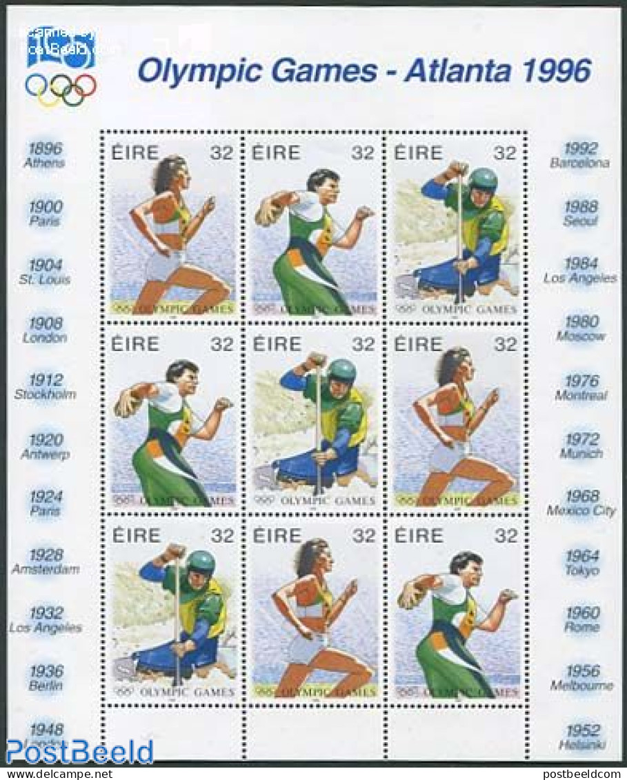 Ireland 1996 Olympic Games 9v M/s, Mint NH, Sport - Athletics - Kayaks & Rowing - Olympic Games - Ungebraucht