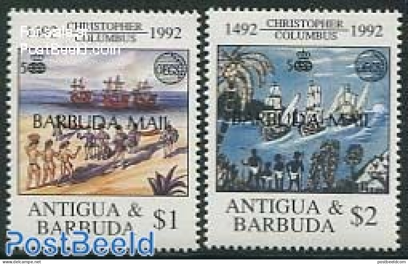 Barbuda 1992 Discovery Of America 2v, Mint NH, History - Transport - Explorers - Ships And Boats - Erforscher