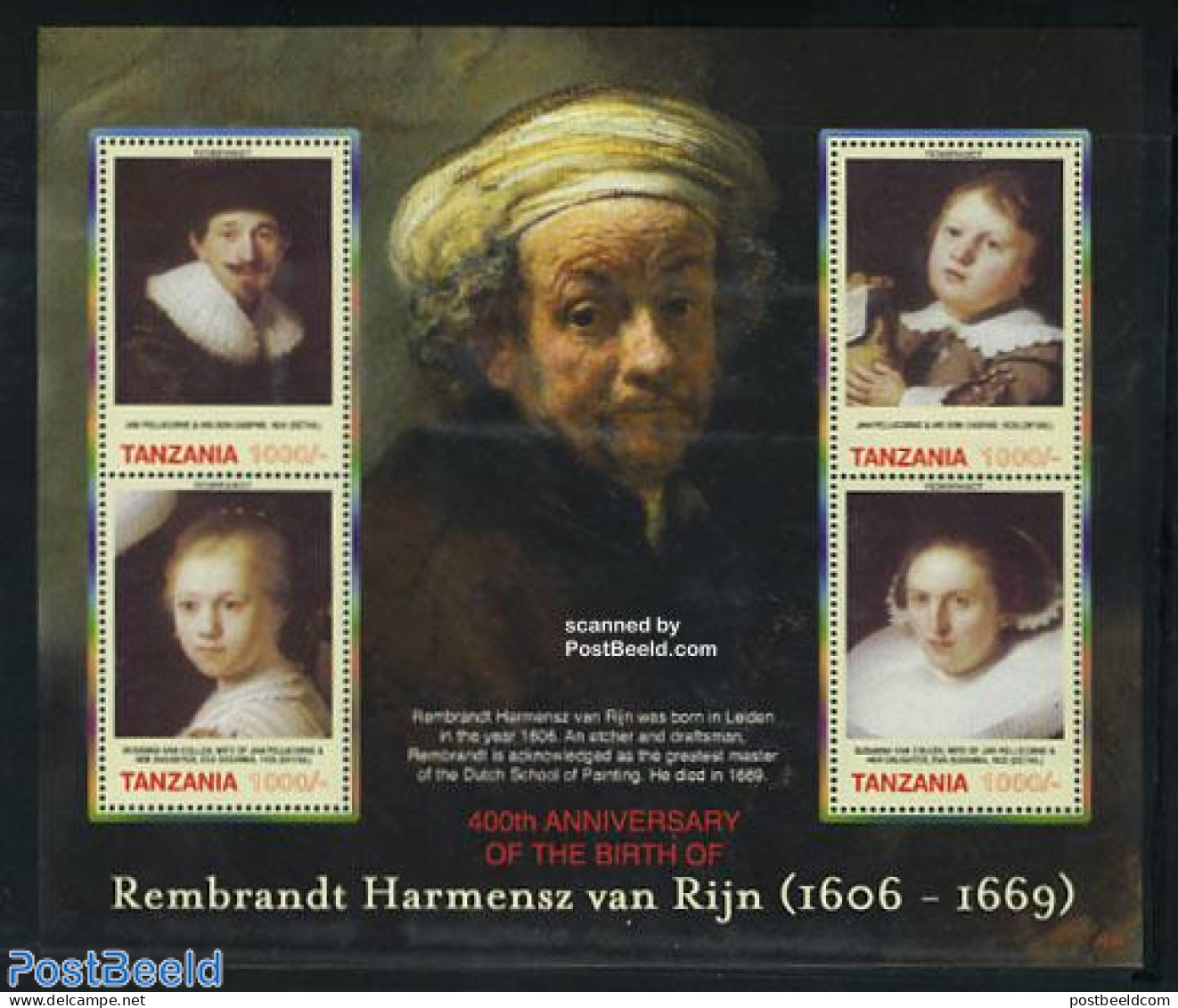 Tanzania 2006 Rembrandt 4v M/s, Mint NH, Art - Paintings - Rembrandt - Tanzania (1964-...)
