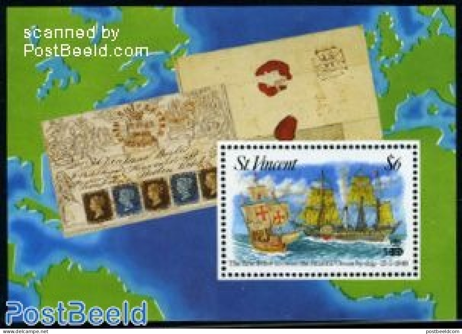 Saint Vincent 1992 First Transatlantic Letter With Stamps S/s, Mint NH, Transport - Philately - Stamps On Stamps - Shi.. - Timbres Sur Timbres