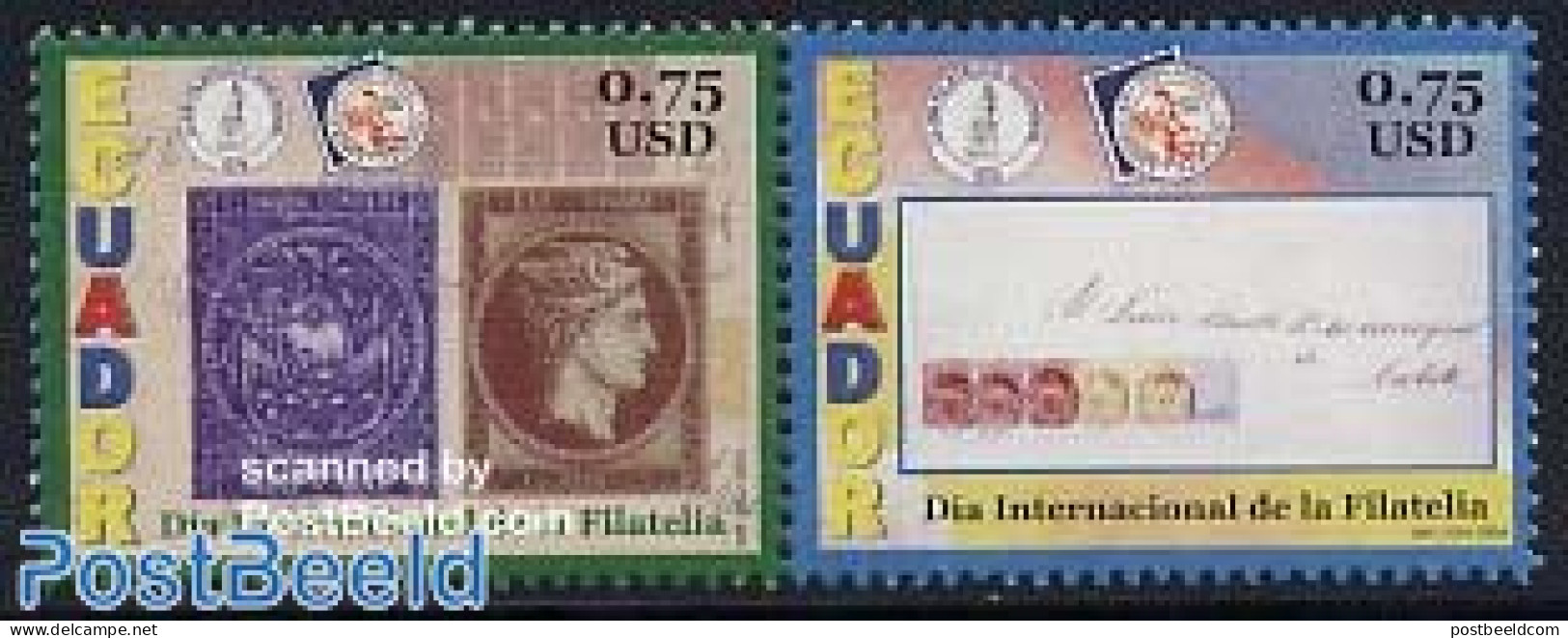 Ecuador 2004 Philately Day 2v [:], Mint NH, Philately - Stamps On Stamps - Art - Handwriting And Autographs - Briefmarken Auf Briefmarken
