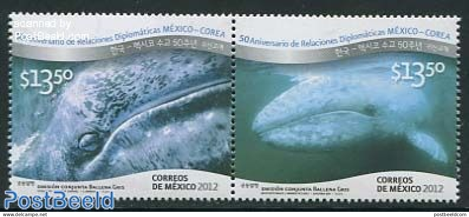 Mexico 2012 Diplomatic Relations With Korea, Whales 2v [:], Mint NH, Nature - Animals (others & Mixed) - Sea Mammals - México