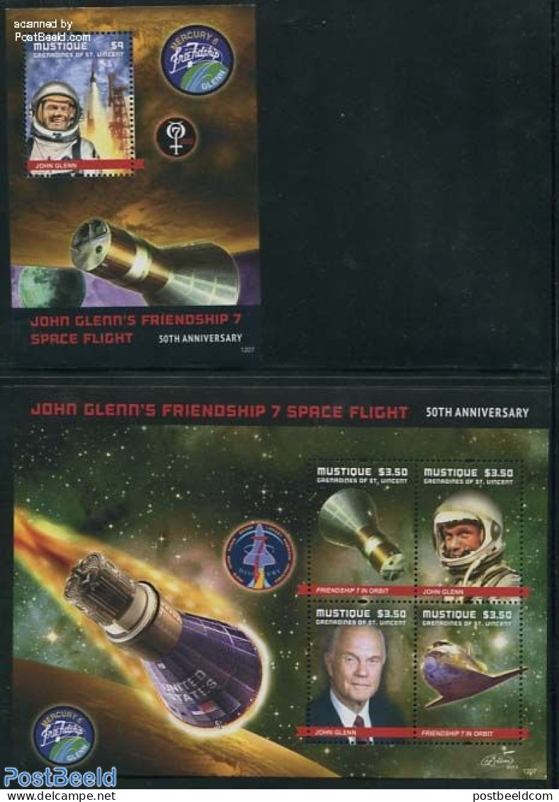 Saint Vincent & The Grenadines 2012 John Glenns Friendship Space Flight 2 S/s, Mint NH, Transport - Space Exploration - St.-Vincent En De Grenadines