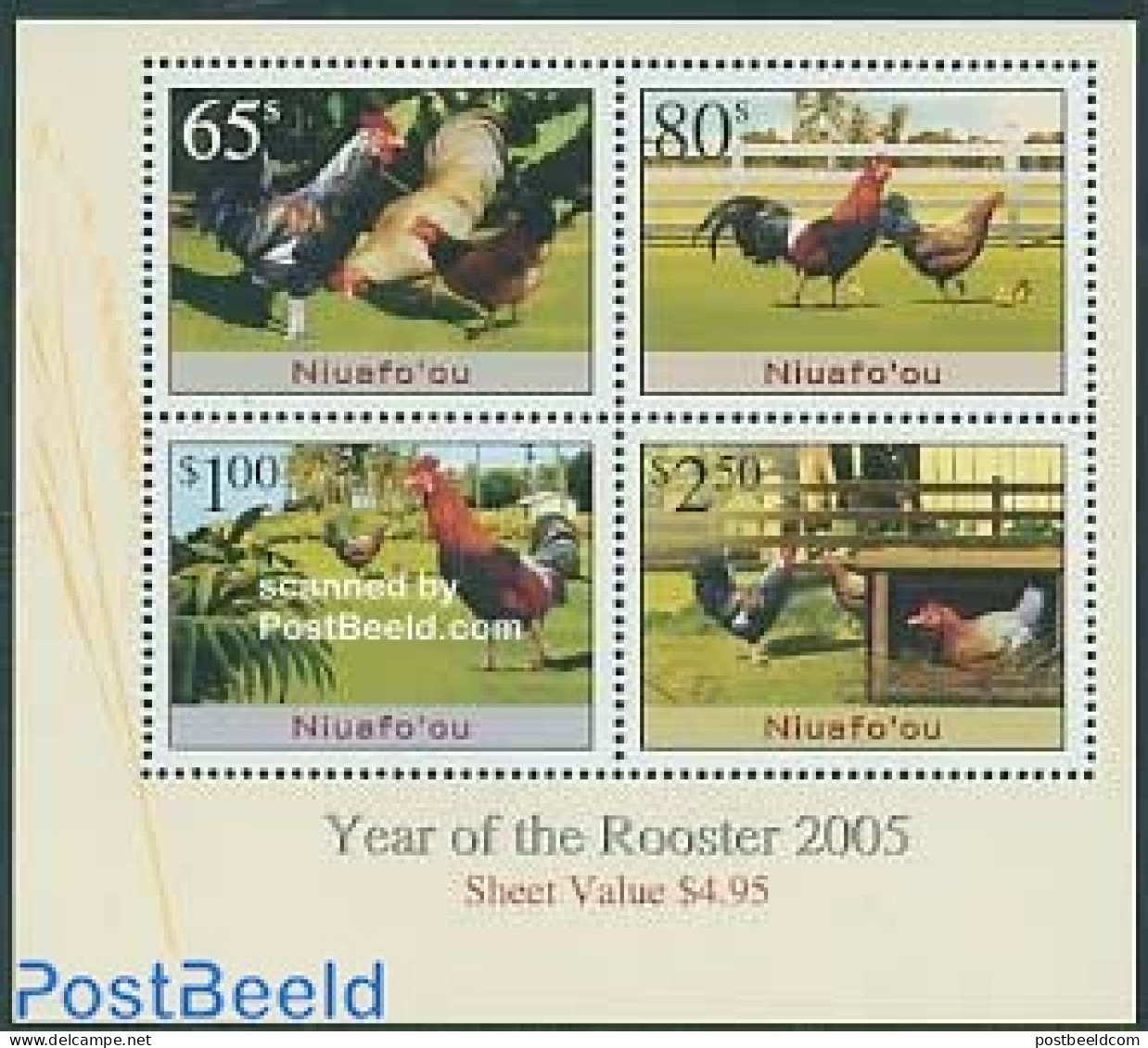 Niuafo'ou 2005 Year Of The Rooster S/s, Mint NH, Nature - Various - Birds - Poultry - New Year - Neujahr