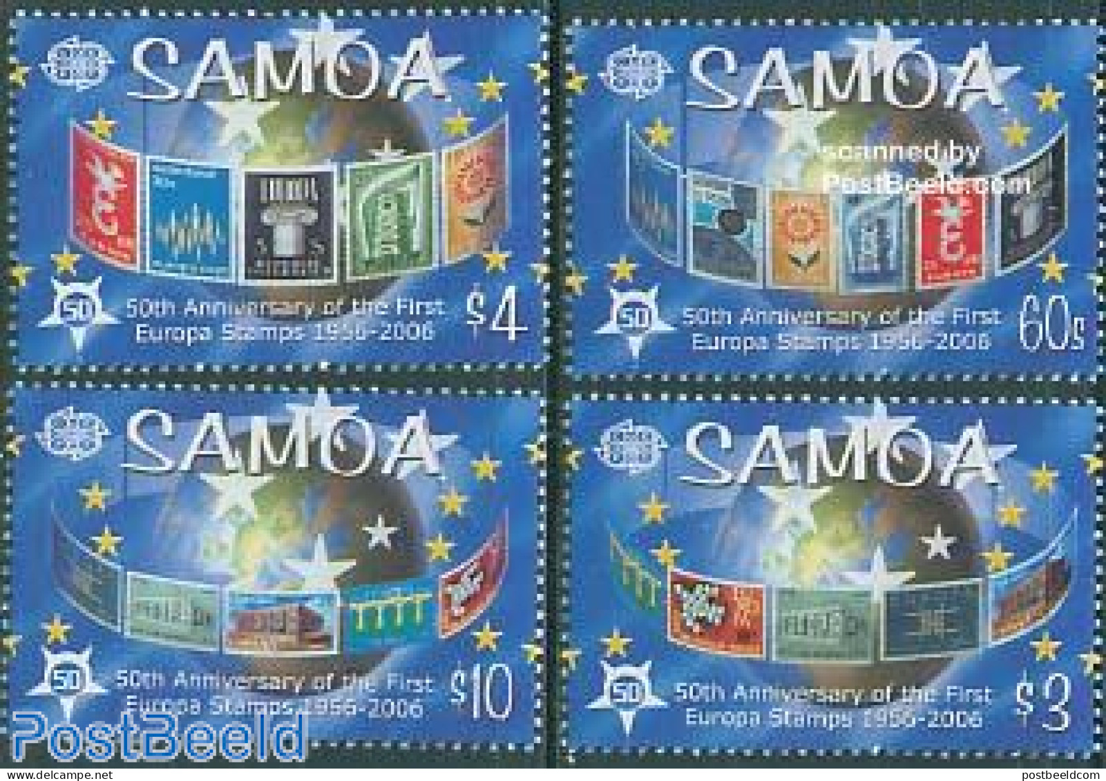 Samoa 2005 50 Years Europa Stamps 4v, Mint NH, History - Various - Europa Hang-on Issues - Stamps On Stamps - Maps - Ideas Europeas