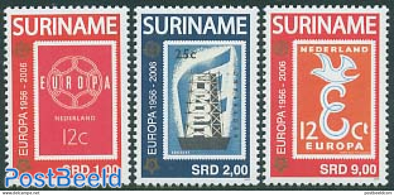 Suriname, Republic 2006 50 Years Europa Stamps 3v, Mint NH, History - Europa Hang-on Issues - Stamps On Stamps - Ideas Europeas