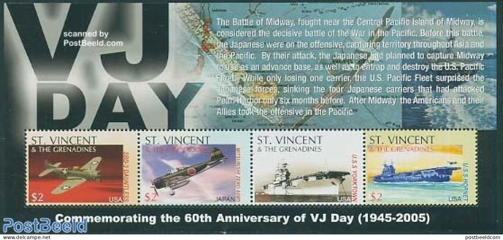 Saint Vincent 2005 VJ Day 4v M/s, SBD-3 Dauntless, Mint NH, History - Transport - World War II - Aircraft & Aviation -.. - WO2