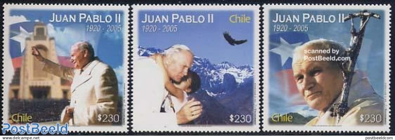 Chile 2005 Death Of Pope John Paul II 3v , Mint NH, Religion - Pope - Religion - Popes