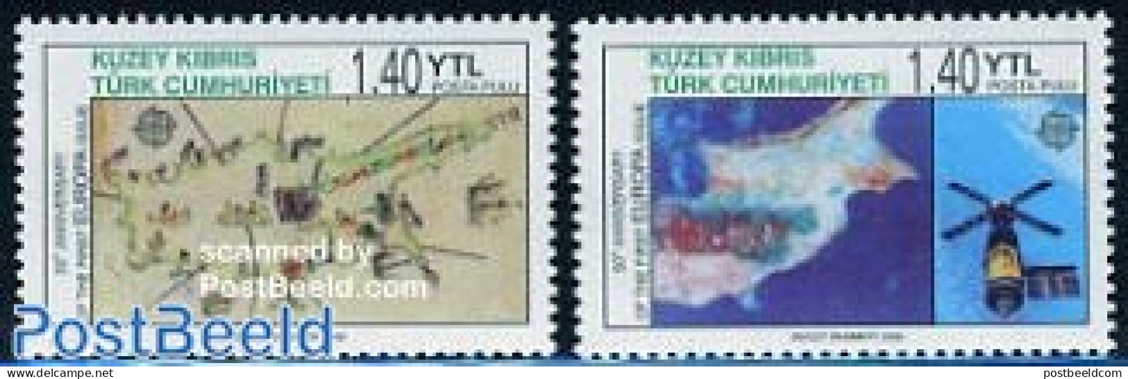 Turkish Cyprus 2006 50 Years Europa Stamps 2v, Mint NH, History - Transport - Various - Europa Hang-on Issues - Space .. - European Ideas