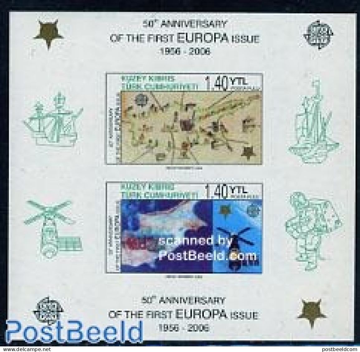 Turkish Cyprus 2006 50 Years Europa Stamps S/s Imperforated, Mint NH, History - Transport - Various - Europa Hang-on I.. - Idées Européennes