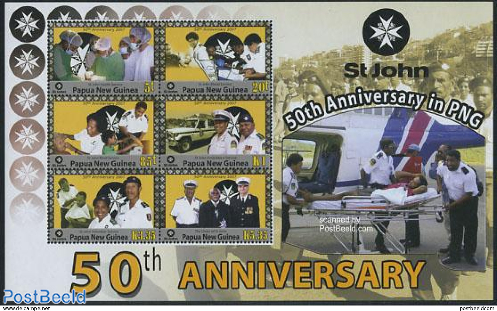 Papua New Guinea 2007 50 Years St John Ambulance Service 6v M/s, Mint NH, Health - Transport - Health - St John - Auto.. - Christianity