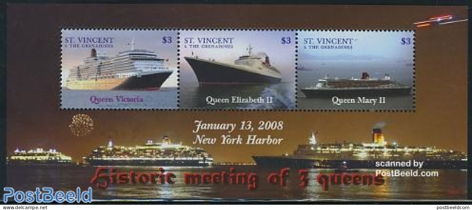Saint Vincent 2008 Historic Meeting Of Ships 3v M/s, Mint NH, Transport - Ships And Boats - Boten
