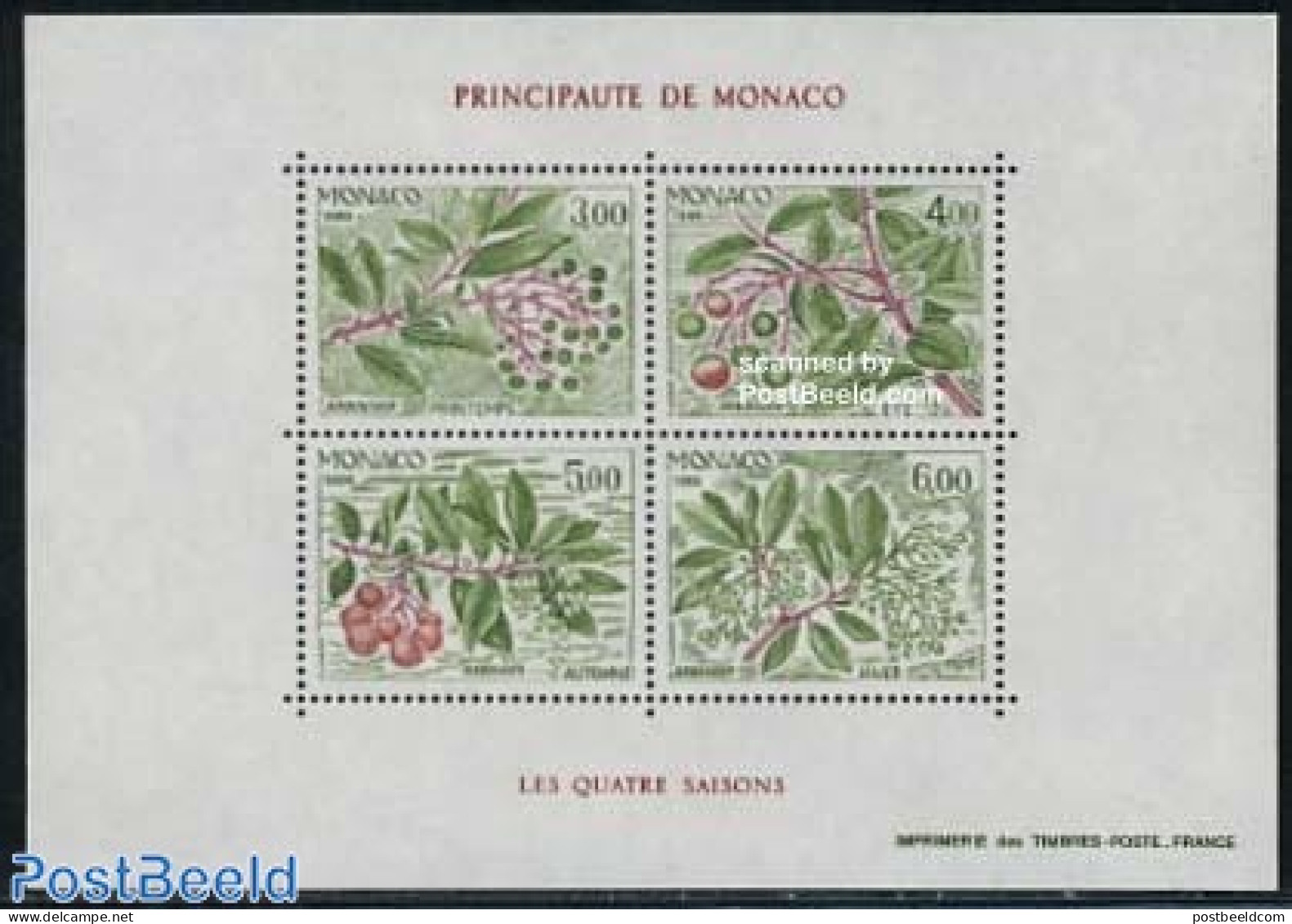 Monaco 1986 Four Seasons S/s, Mint NH, Nature - Fruit - Trees & Forests - Ongebruikt