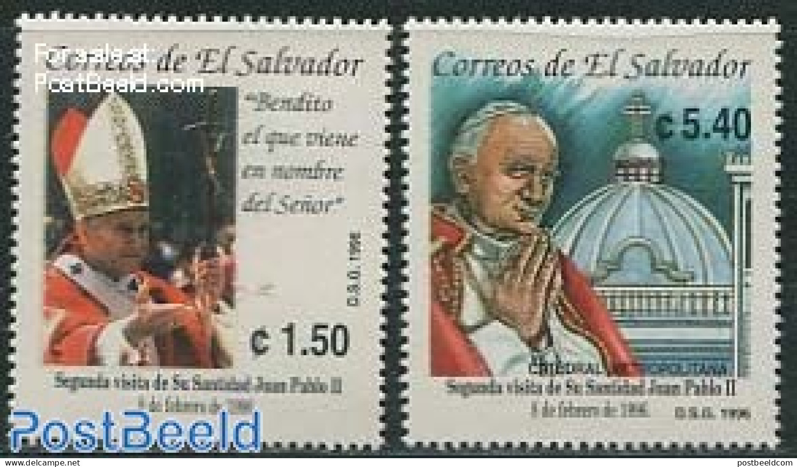 El Salvador 1996 Popes Visit 2v, Mint NH, Religion - Pope - Religion - Popes