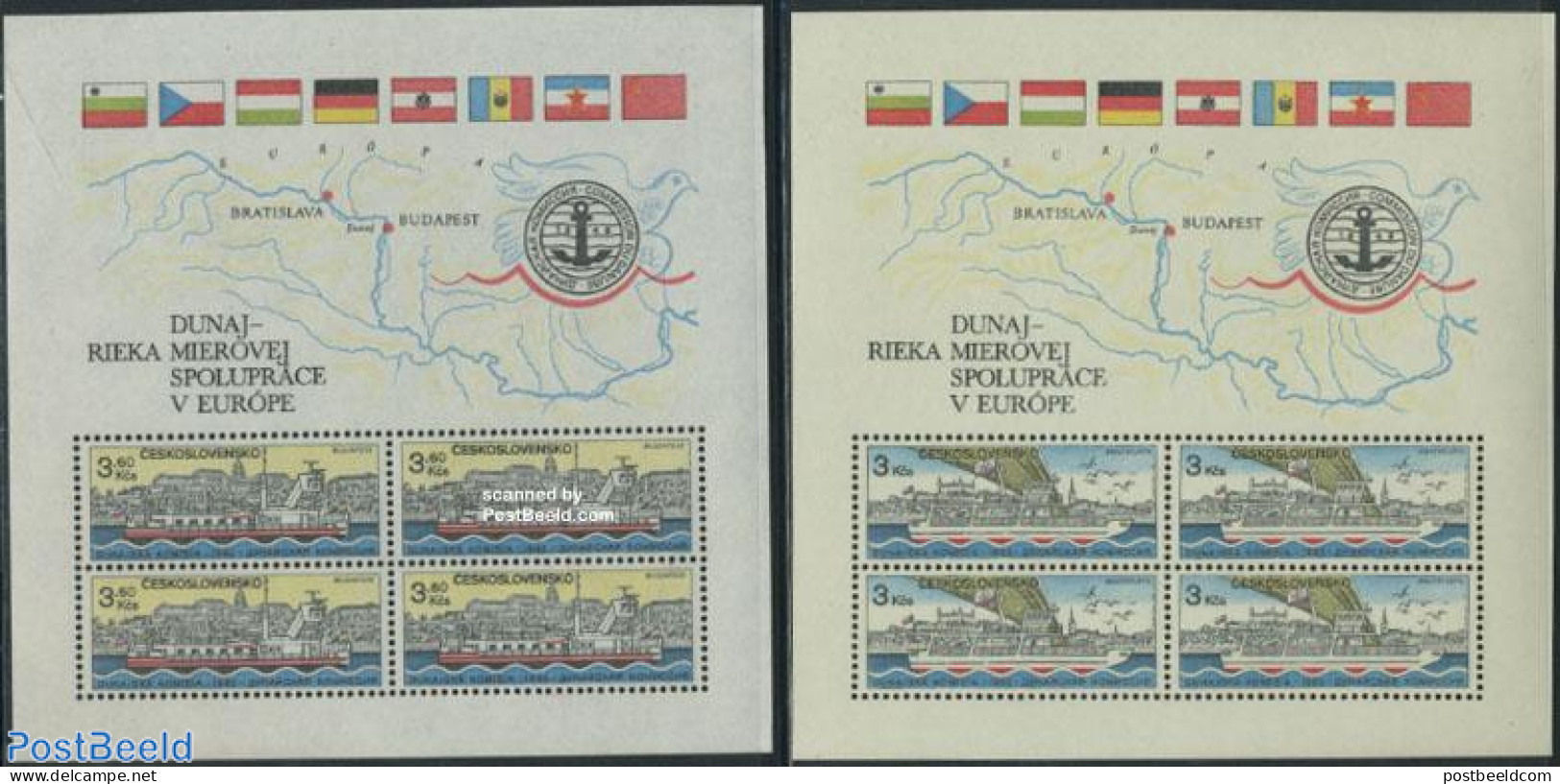 Czechoslovkia 1982 Donau Commission 2 S/s, Mint NH, History - Transport - Various - Europa Hang-on Issues - Flags - Sh.. - Otros & Sin Clasificación