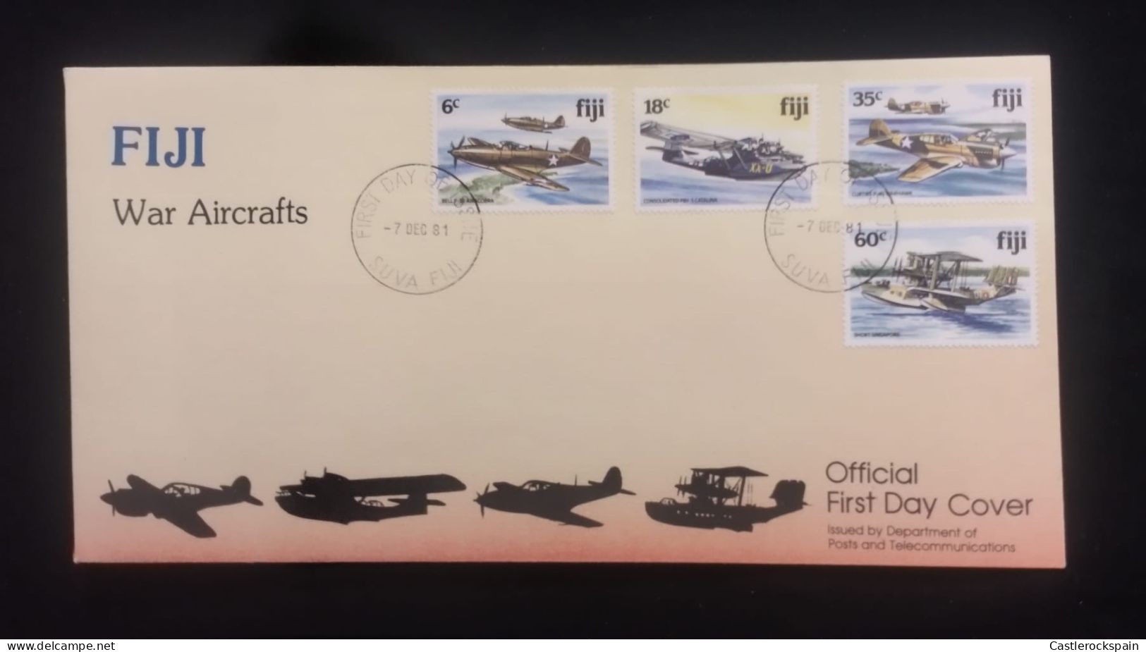 O) 1981 FIJI, WORLD WAR II AIRCRAFT, BELL, CONSOLIDATED, CURTISS, SHORT, FDC XF - Fidji (1970-...)