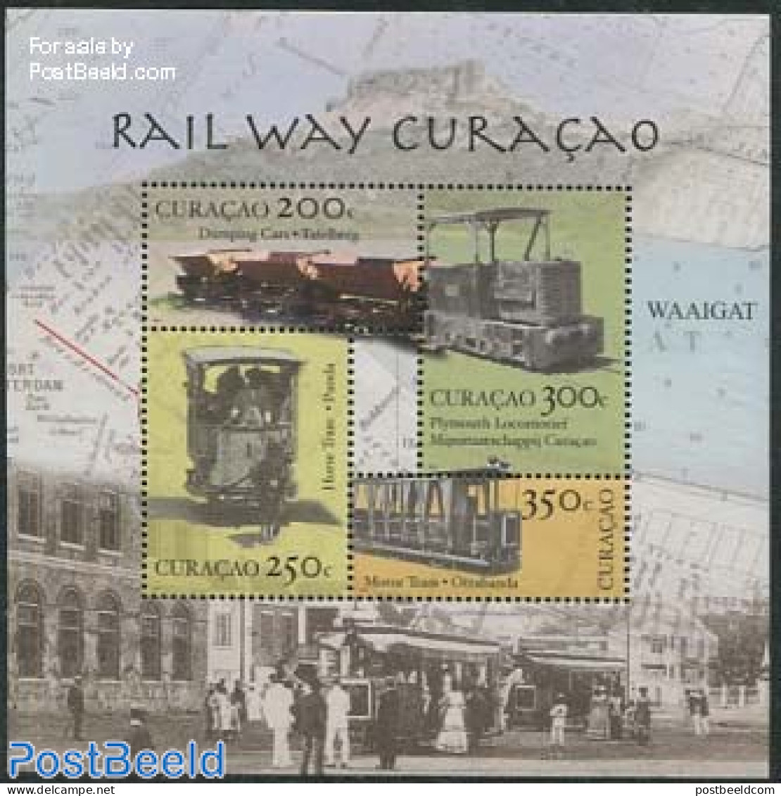Curaçao 2012 Railway Curacao 4v M/s, Mint NH, Transport - Various - Railways - Maps - Street Life - Trains