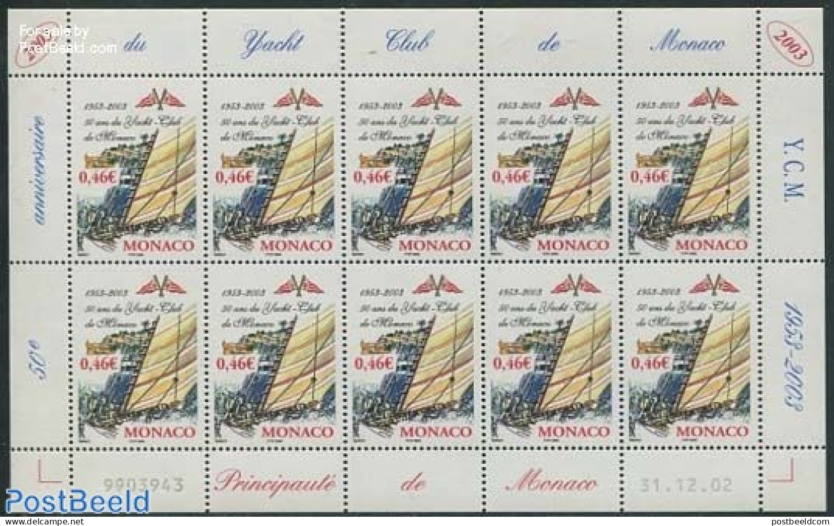 Monaco 2003 Yacht Club M/s, Mint NH, Sport - Transport - Sailing - Ships And Boats - Nuevos
