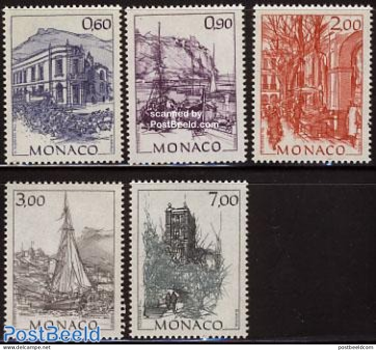 Monaco 1992 Old Views 5v, Mint NH, Transport - Ships And Boats - Art - Museums - Unused Stamps