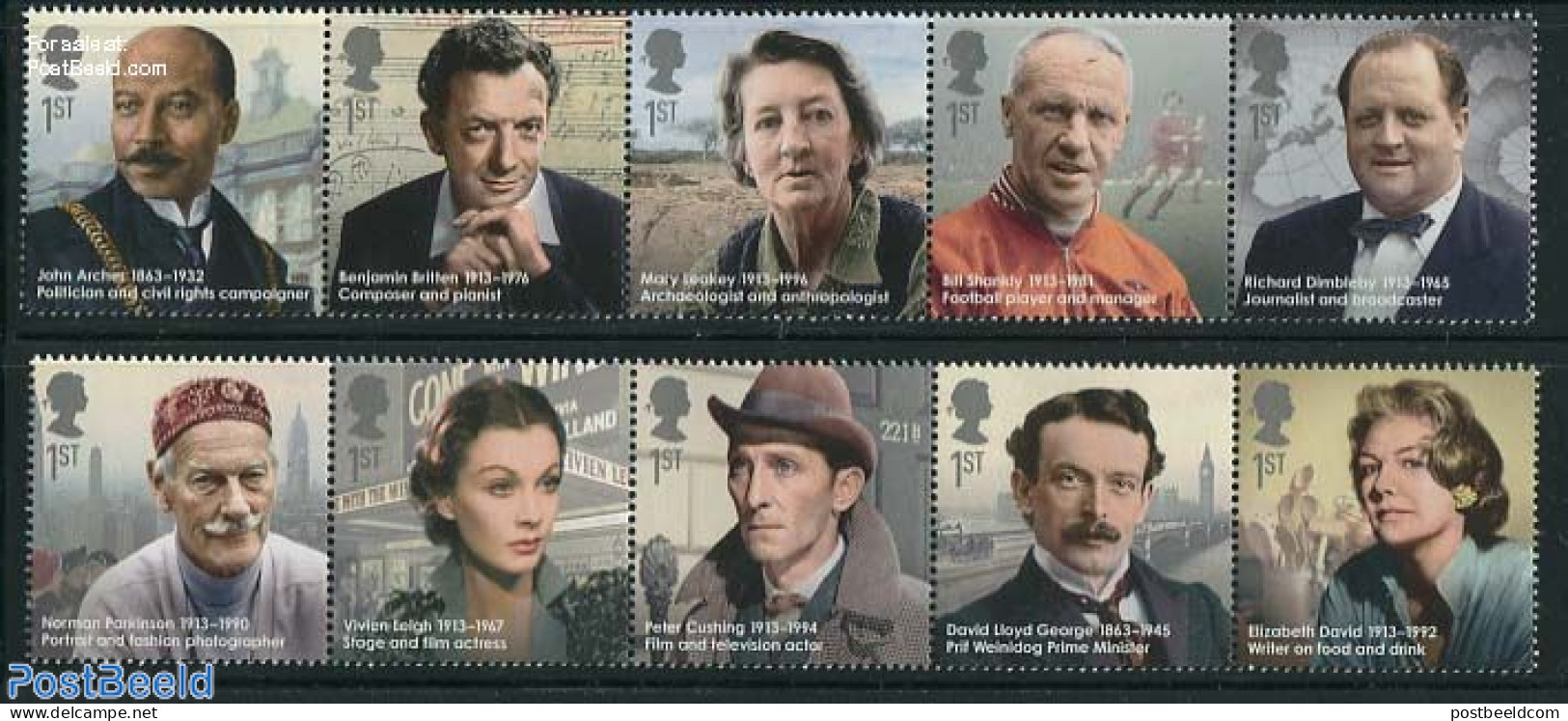 Great Britain 2013 Great Britons 10v (2x [::::]), Mint NH, Health - History - Performance Art - Sport - Food & Drink -.. - Unused Stamps