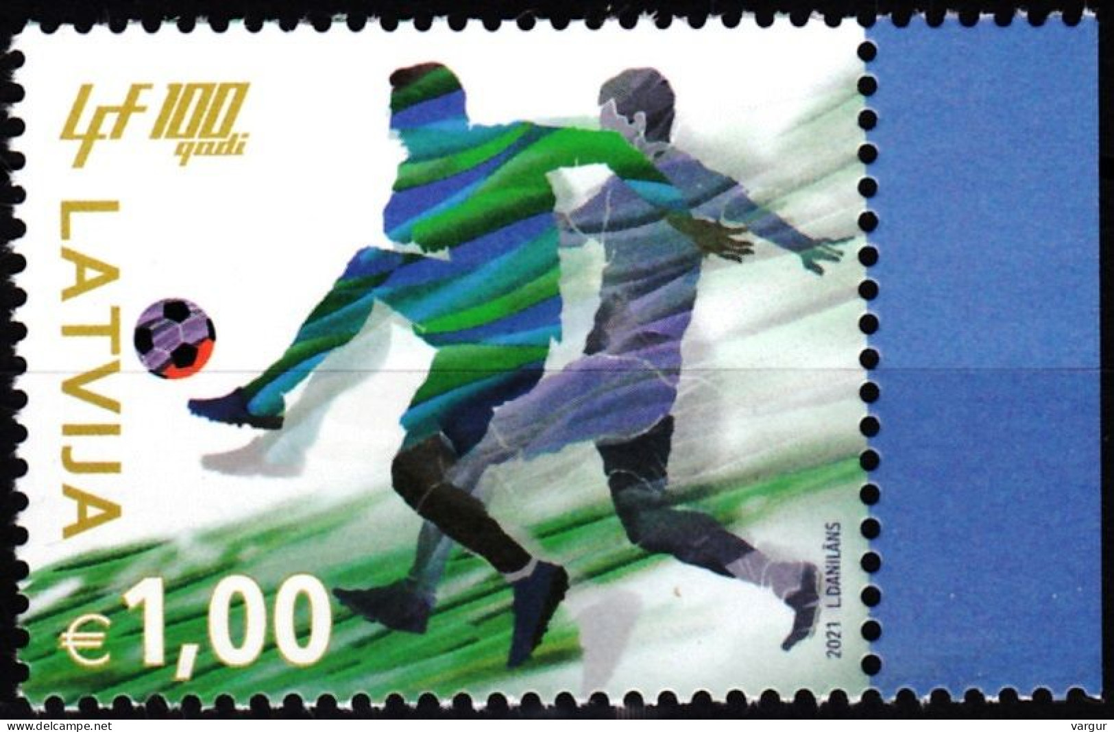 LATVIA 2021-09 SPORT: Soccer. Latvian Football Federation - 100, MNH - Nuovi